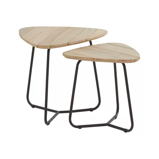Set van 2 Axel koffietafels driehoek 45 en 55 cm  teak tafelblad