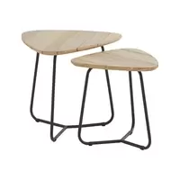 Set van 2 Axel koffietafels driehoek 45 en 55 cm teak tafelblad
