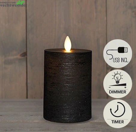 Kaars led oplaadbaar 10x7.5cm zw