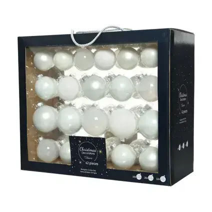 Kerstbal glas mix 42st winterwit