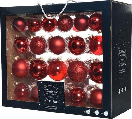 Kerstbal glas mix kerstrood 42st
