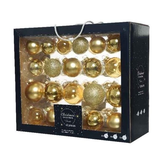Kerstbal glas mix lichtgoud 42st