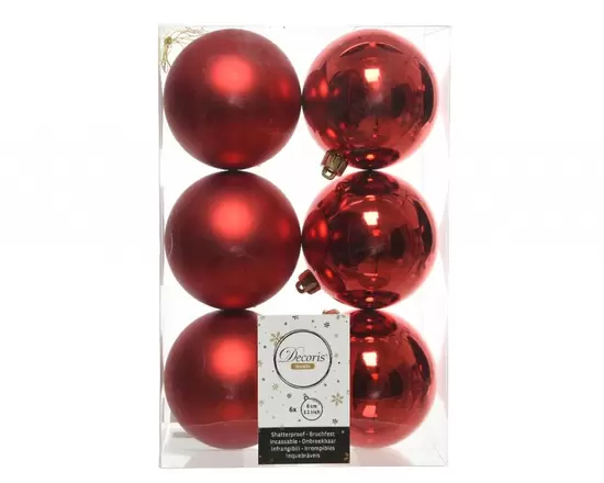 Kerstbal plc d8cm gl-mt k.rood 6st