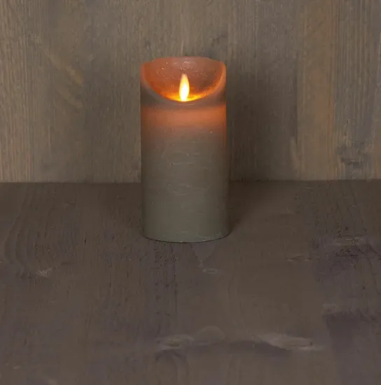 Ledkaars wax+vlam h15cm bo grijs